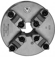 Bison - 4 Jaws, 6" Diam, Self Centering Manual Lathe Chuck - Plain Back Mount Spindle, Reversible, 3,000 Max RPM, 1.6535" Through Hole Diam, 0.0012" Axial Runout, 0.0015" Radial Runout, Cast Iron - Eagle Tool & Supply