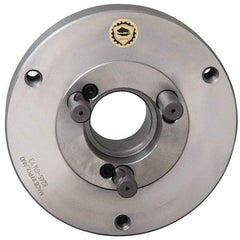 Bison - Adapter Back Plate for 10" Diam Self Centering Lathe Chucks - D1-8 Mount, 2.992" Through Hole Diam, 5.708mm ID, 9.84" OD, 1.61" Flange Height, Steel - Eagle Tool & Supply