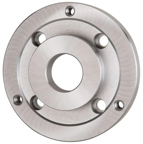 Bison - Adapter Back Plate for 10" Diam Self Centering Lathe Chucks - A2-6 Mount, 2.922" Through Hole Diam, 5.708mm ID, 9.84" OD, 3/4" Flange Height, Steel - Eagle Tool & Supply