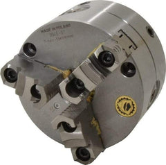 Bison - 3 Jaws, 5" Diam, Self Centering Manual Lathe Chuck - Front Mount, Adjustable, Reversible, 3,800 Max RPM, 1.378" Through Hole Diam, Forged Steel - Eagle Tool & Supply