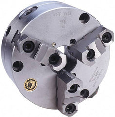 Bison - 3 Jaws, 16" Diam, Self Centering Manual Lathe Chuck - Front Mount, Adjustable, Reversible, 1,800 Max RPM, 5.354" Through Hole Diam, Forged Steel - Eagle Tool & Supply