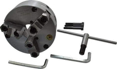 Bison - 3 Jaws, 6" Diam, Self Centering Manual Lathe Chuck - Front Mount, Adjustable, Reversible, 3,500 Max RPM, 1.654" Through Hole Diam, Forged Steel - Eagle Tool & Supply