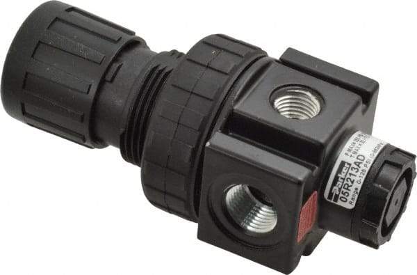 Parker - 3/8 NPT Port, 40 CFM, Zinc Economy Regulator - 2 to 125 psi Range, 300 Max psi Supply Pressure, 1/4" Gauge Port Thread, 2" Wide x 4.44" High - Eagle Tool & Supply