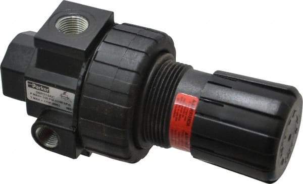 Parker - 3/8 NPT Port, 60 CFM, Zinc Compact Regulator - 2 to 125 psi Range, 250 Max psi Supply Pressure, 1/4" Gauge Port Thread, 2.81" Wide x 6.08" High - Eagle Tool & Supply