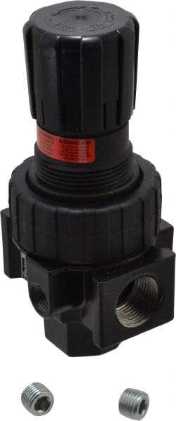 Parker - 3/4 NPT Port, 90 CFM, Zinc Standard Regulator - 2 to 125 psi Range, 250 Max psi Supply Pressure, 1/4" Gauge Port Thread, 3-1/4" Wide x 6.4" High - Eagle Tool & Supply