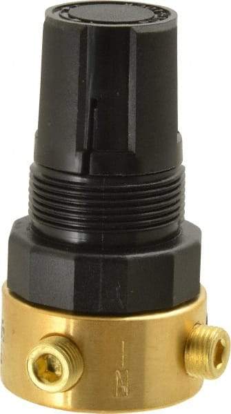 Parker - 1/8 NPT Port, Brass Miniature Regulator - 2 to 125 psi Range, 300 Max psi Supply Pressure, 1/8" Gauge Port Thread, 1-1/2" Wide x 2.87" High - Eagle Tool & Supply