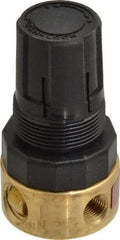 Parker - 1/4 NPT Port, Brass Miniature Regulator - 2 to 125 psi Range, 300 Max psi Supply Pressure, 1/8" Gauge Port Thread, 1-1/2" Wide x 2.87" High - Eagle Tool & Supply