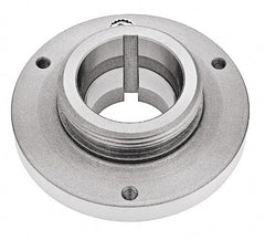 Bison - Adapter Back Plate for 6-1/4" Diam Self Centering Lathe Chucks - L-00 Mount, 2-3/4" Through Hole Diam, 5.51mm ID, 6.3" OD, 0.79" Flange Height, Steel - Eagle Tool & Supply