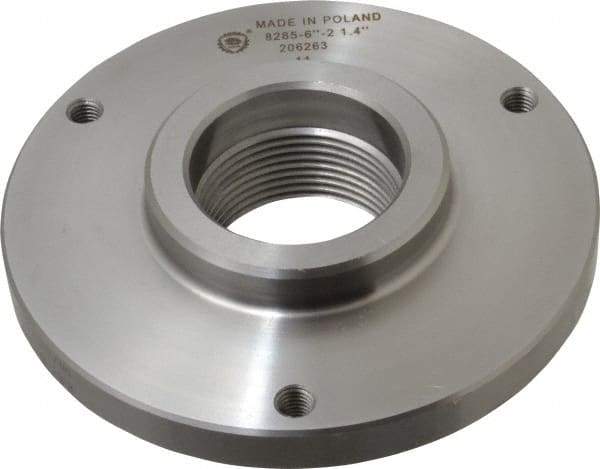 Bison - Adapter Back Plate for 6-1/4" Diam Self Centering Lathe Chucks - 2-1/4 - 8 Mount, 2.26" Through Hole Diam, 3.385mm ID, 38139" OD, 0.59" Flange Height, Steel - Eagle Tool & Supply