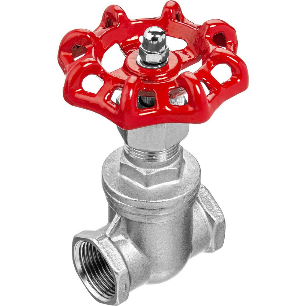 Gate Valves; Type: Gate Valve; End Connection: Threaded (NPT); Body Material: Stainless Steel; WOG Rating (psi): 200; WSP Rating (psi): 16; Bonnet Style: Screw-In; Class: 200; Cv Rating: 30; Handle Type: Wheel; Handle Material: Cast Iron; Maximum Working