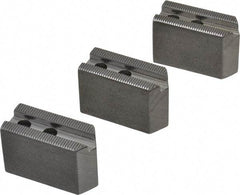 H & R Manufacturing - 5" Chuck Capacity, 1.5mm x 60° Serrated Attachment, Square Soft Lathe Chuck Jaw - 3 Jaws, Steel, 0.708" Btw Mount Hole Ctrs, 2-5/16" Long x 1" Wide x 1-1/2" High, 0.395" Groove, 8mm Fastener - Eagle Tool & Supply