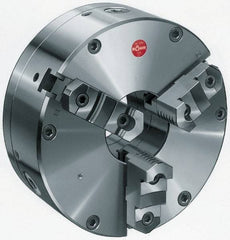 Rohm - 3 Jaws, 12" Diam, Self Centering Manual Lathe Chuck - Plain Back Mount Spindle, Adjustable, Reversible, 4.06" Through Hole Diam, Forged Steel - Eagle Tool & Supply
