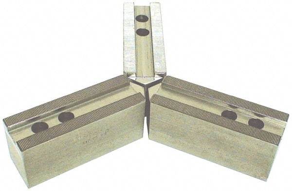 H & R Manufacturing - 21" Chuck Capacity, 3mm x 60° Serrated Attachment, Square Soft Lathe Chuck Jaw - 3 Jaws, Steel, 2.362" Btw Mount Hole Ctrs, 8-1/2" Long x 2-1/2" Wide x 3-1/2" High, 0.984" Groove, 20mm Fastener - Eagle Tool & Supply