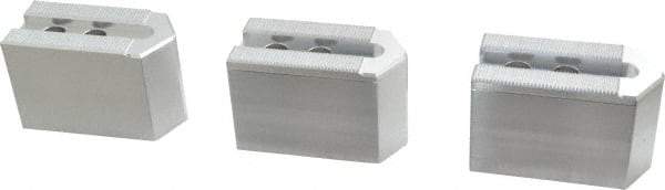 Masterman & Kovil - 6" Chuck Capacity, 1.5mm x 60° Serrated Attachment, Square Soft Lathe Chuck Jaw - 3 Jaws, Aluminum, 0.787" Btw Mount Hole Ctrs, 3mm Long x 1-1/2" Wide x 2" High, 0.473" Groove, 10mm Fastener - Eagle Tool & Supply