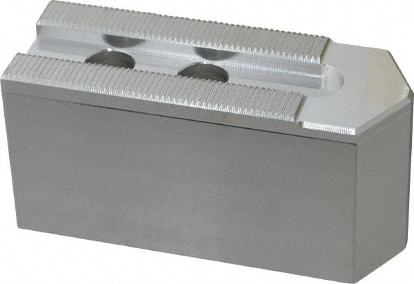 Masterman & Kovil - 8" Chuck Capacity, 1.5mm x 60° Serrated Attachment, Square Soft Lathe Chuck Jaw - 3 Jaws, Aluminum, 0.984" Btw Mount Hole Ctrs, 4mm Long x 1-1/2" Wide x 2" High, 0.551" Groove, 12mm Fastener - Eagle Tool & Supply