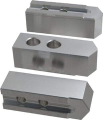 Masterman & Kovil - 10" Chuck Capacity, 1.5mm x 60° Serrated Attachment, Square Soft Lathe Chuck Jaw - 3 Jaws, Aluminum, 1.181" Btw Mount Hole Ctrs, 4.6mm Long x 1-1/2" Wide x 1-1/2" High, 0.63" Groove, 12mm Fastener - Eagle Tool & Supply