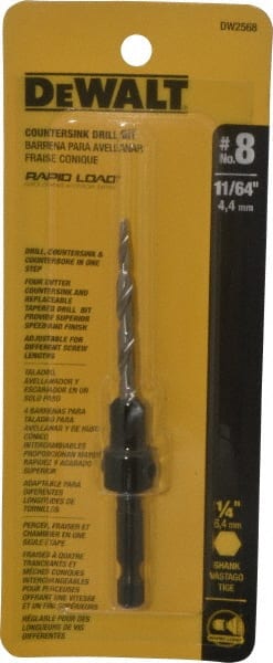 DeWALT - #8 Cutter Diam, 11/64" Drill Compatibility, Adjustable Depth Drill Countersink - Eagle Tool & Supply