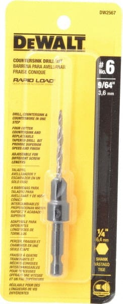 DeWALT - #6 Cutter Diam, 9/64" Drill Compatibility, Adjustable Depth Drill Countersink - Eagle Tool & Supply