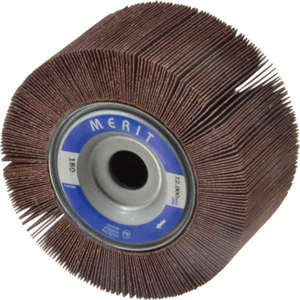 Merit Abrasives - 4" Diam, 180 Grit Aluminum Oxide Unmounted Flap Wheel - 5/8" Hole, 2" Wide, Coated, Very Fine Grade, 12,000 Max RPM , Cloth Backing - Eagle Tool & Supply