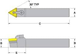 Dorian Tool - MTEN, Neutral Cut, 0° Lead Angle, 1-1/4" Shank Height x 1-1/4" Shank Width, Negative Rake Indexable Turning Toolholder - 6" OAL, TN..54. Insert Compatibility, Series Multi-Option - Eagle Tool & Supply