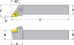 Dorian Tool - MDJN, Right Hand Cut, 3° Lead Angle, 1-1/4" Shank Height x 1-1/4" Shank Width, Negative Rake Indexable Turning Toolholder - 6" OAL, DN..54. Insert Compatibility, Series Multi-Option - Eagle Tool & Supply