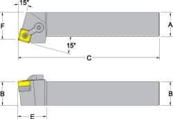 Dorian Tool - MSRN, Right Hand Cut, 15° Lead Angle, 1-1/4" Shank Height x 1-1/4" Shank Width, Negative Rake Indexable Turning Toolholder - 6" OAL, SN..54. Insert Compatibility, Series Multi-Option - Eagle Tool & Supply