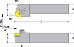 Dorian Tool - CTRP, Right Hand Cut, 15° Lead Angle, 5/8" Shank Height x 5/8" Shank Width, Neutral Rake Indexable Turning Toolholder - 4-1/2" OAL, TP..22.. Insert Compatibility, Series Clamp Type - Eagle Tool & Supply