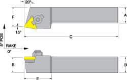 Dorian Tool - CTRP, Left Hand Cut, 15° Lead Angle, 1" Shank Height x 1" Shank Width, Neutral Rake Indexable Turning Toolholder - 6" OAL, TP..32. Insert Compatibility, Series Clamp Type - Eagle Tool & Supply