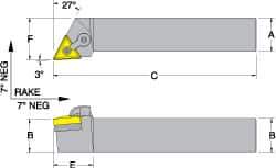 Dorian Tool - MTJN, Left Hand Cut, 3° Lead Angle, 1" Shank Height x 1" Shank Width, Negative Rake Indexable Turning Toolholder - 6" OAL, TN..33. Insert Compatibility, Series Multi-Option - Eagle Tool & Supply