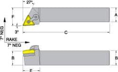 Dorian Tool - MTJN, Left Hand Cut, 3° Lead Angle, 1" Shank Height x 1" Shank Width, Negative Rake Indexable Turning Toolholder - 6" OAL, TN..33. Insert Compatibility, Series Multi-Option - Eagle Tool & Supply