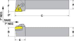 Dorian Tool - MTGN, Right Hand Cut, 1" Shank Height x 1" Shank Width, Negative Rake Indexable Turning Toolholder - 6" OAL, TN..32. Insert Compatibility, Series Multi-Option - Eagle Tool & Supply