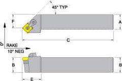 Dorian Tool - MSSN, Right Hand Cut, 45° Lead Angle, 3/4" Shank Height x 3/4" Shank Width, Negative Rake Indexable Turning Toolholder - 4-1/2" OAL, SN..43. Insert Compatibility, Series Multi-Option - Eagle Tool & Supply