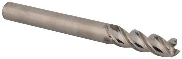 Niagara Cutter - 1/4", 3/4" LOC, 1/4" Shank Diam, 2-1/2" OAL, 3 Flute, Solid Carbide Square End Mill - Single End, Uncoated, Spiral Flute, 45° Helix, Centercutting, Right Hand Cut, Right Hand Flute, Series A345 - Eagle Tool & Supply