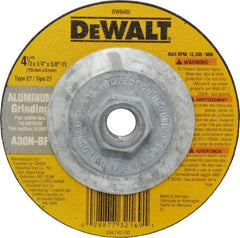 DeWALT - 30 Grit, 4-1/2" Wheel Diam, 1/4" Wheel Thickness, Type 27 Depressed Center Wheel - Aluminum Oxide, N Hardness, 13,300 Max RPM, Compatible with Angle Grinder - Eagle Tool & Supply