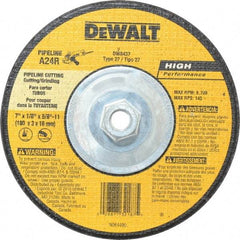 DeWALT - 24 Grit, 7" Wheel Diam, 1/8" Wheel Thickness, Type 27 Depressed Center Wheel - Aluminum Oxide, R Hardness, 8,700 Max RPM, Compatible with Angle Grinder - Eagle Tool & Supply