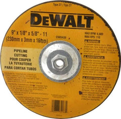 DeWALT - 24 Grit, 9" Wheel Diam, 1/8" Wheel Thickness, Type 27 Depressed Center Wheel - Aluminum Oxide, R Hardness, 6,600 Max RPM, Compatible with Angle Grinder - Eagle Tool & Supply