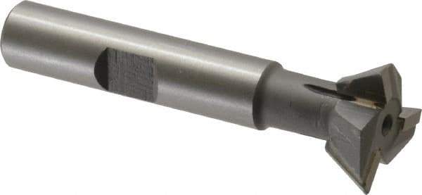 Keo - 3/4" Diam x 1/4" Width of Cut, 60° Included Angle, Carbide-Tipped Dovetail Cutter - 3/8" Shank Diam, 2-1/4" Overall Length, 0.02" Corner Radius, Weldon Flat, Uncoated - Eagle Tool & Supply