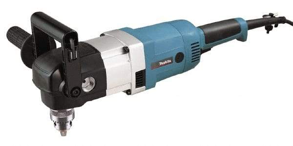 Makita - 1/2" Keyed Chuck, 300 & 1,200 RPM, Angled Handle Electric Drill - 10 Amps, 115 Volts, Reversible, Includes Chuck Key, Drill Chuck, Hex Wrench, Key Holder, Side Handle, Tool Case - Eagle Tool & Supply