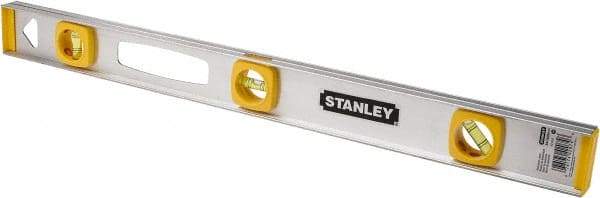 Stanley - 24" Long 3 Vial I-Beam Level - Aluminum, Silver, 1 45°, 1 Level & 1 Plumb Vials - Eagle Tool & Supply