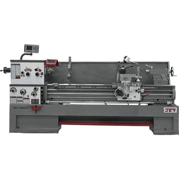 Jet - 18" Swing, 80" Between Centers, 230/460 Volt, Triple Phase Engine Lathe - 7MT Taper, 7-1/2 hp, 25 to 1,800 RPM, 3-1/8" Bore Diam, 40" Deep x 48-7/8" High x 136 -1/8" Long - Eagle Tool & Supply