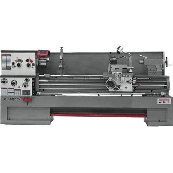 Jet - 18" Swing, 80" Between Centers, 230/460 Volt, Triple Phase Engine Lathe - 7MT Taper, 7-1/2 hp, 25 to 1,800 RPM, 3-1/8" Bore Diam, 40" Deep x 48-7/8" High x 136 -1/8" Long - Eagle Tool & Supply