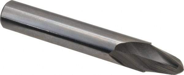 Accupro - 10° Taper Angle per Side, 1/4" Small End Diam, 0.468" LOC, Solid Carbide 2 Flute Tapered Ball End Mill - 2-1/2" OAL, 3/8" Shank Diam, Spiral Flute - Eagle Tool & Supply