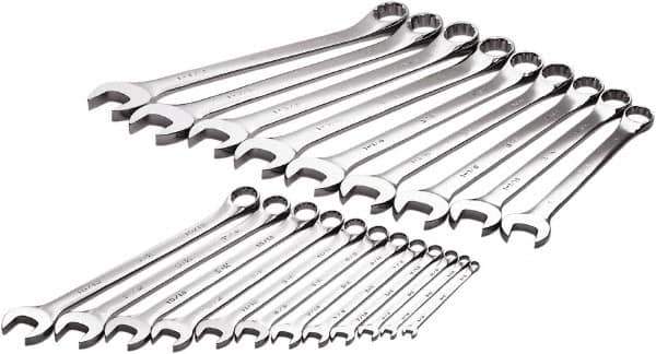 SK - 21 Piece, 1/4" to 1-1/2", 12 Point Combination Wrench Set - Inch Measurement Standard, Chrome Finish, Comes in Rack - Eagle Tool & Supply