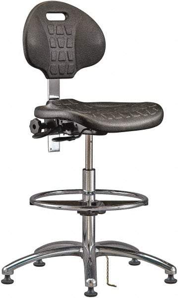 Bevco - 20-1/2 to 30-1/2" High Adjustable Height Swivel Stool - 27" Wide x 27" Deep, ESD Polyurethane Seat, Black - Eagle Tool & Supply