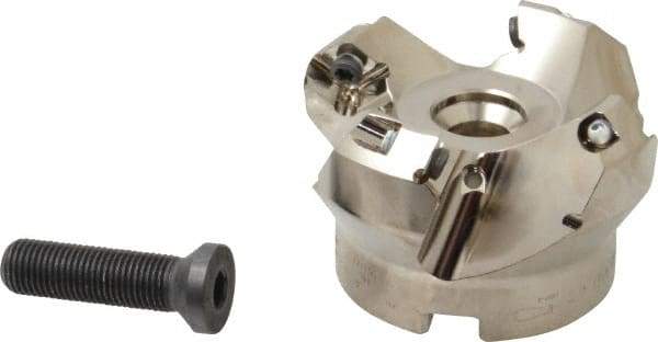 Seco - 1.97" Cut Diam, 3/4" Arbor Hole, 0.236" Max Depth of Cut, 45° Indexable Chamfer & Angle Face Mill - 4 Inserts, SE.X 1204 Insert, Right Hand Cut, 4 Flutes, Through Coolant, Series R220.53 - Eagle Tool & Supply