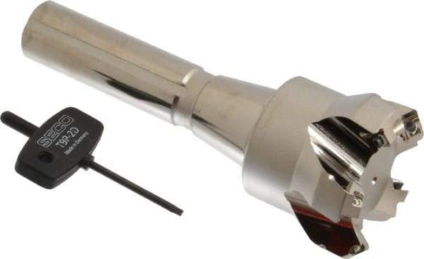 Seco - 45° Lead Angle, 2.36" Max Cut Diam, 0.18" Max Depth of Cut, Indexable Chamfer and Angle End Mill - 5 Inserts, SE.. 09T3 Insert Style, 6.02" Overall Length, Taper Shank - Eagle Tool & Supply