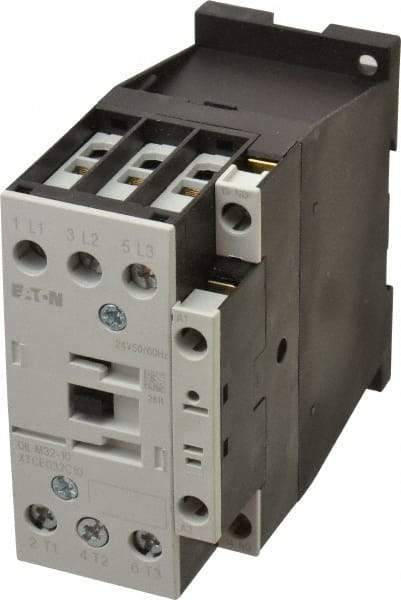 Eaton Cutler-Hammer - 3 Pole, 24 Coil VAC, 40 Amp, Nonreversible Open Enclosure IEC Contactor - 1 Phase hp: 3 at 115 V, 5 at 200 V, 5 at 230 V, 3 Phase hp: 10 at 200 V, 10 at 230 V, 20 at 460 V, 25 at 575 V, 32 Amp Inductive Load Rating Listed - Eagle Tool & Supply