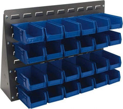 Quantum Storage - 24 Bin Bench Rack Unit with Bins - 27 Inch Overall Width x 8 Inch Overall Depth x 21 Inch Overall Height, Blue Polypropylene / Polyethylene Bins - Eagle Tool & Supply