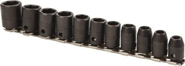 Proto - 11 Piece 3/8" Drive Impact Socket Set - 6 Points, 7mm to 17mm Range, Metric Measurement Standard - Eagle Tool & Supply