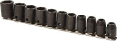 Proto - 11 Piece 3/8" Drive Impact Socket Set - 6 Points, 7mm to 17mm Range, Metric Measurement Standard - Eagle Tool & Supply